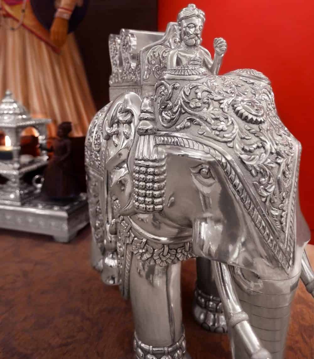 Silver Elephant Intricate Pair