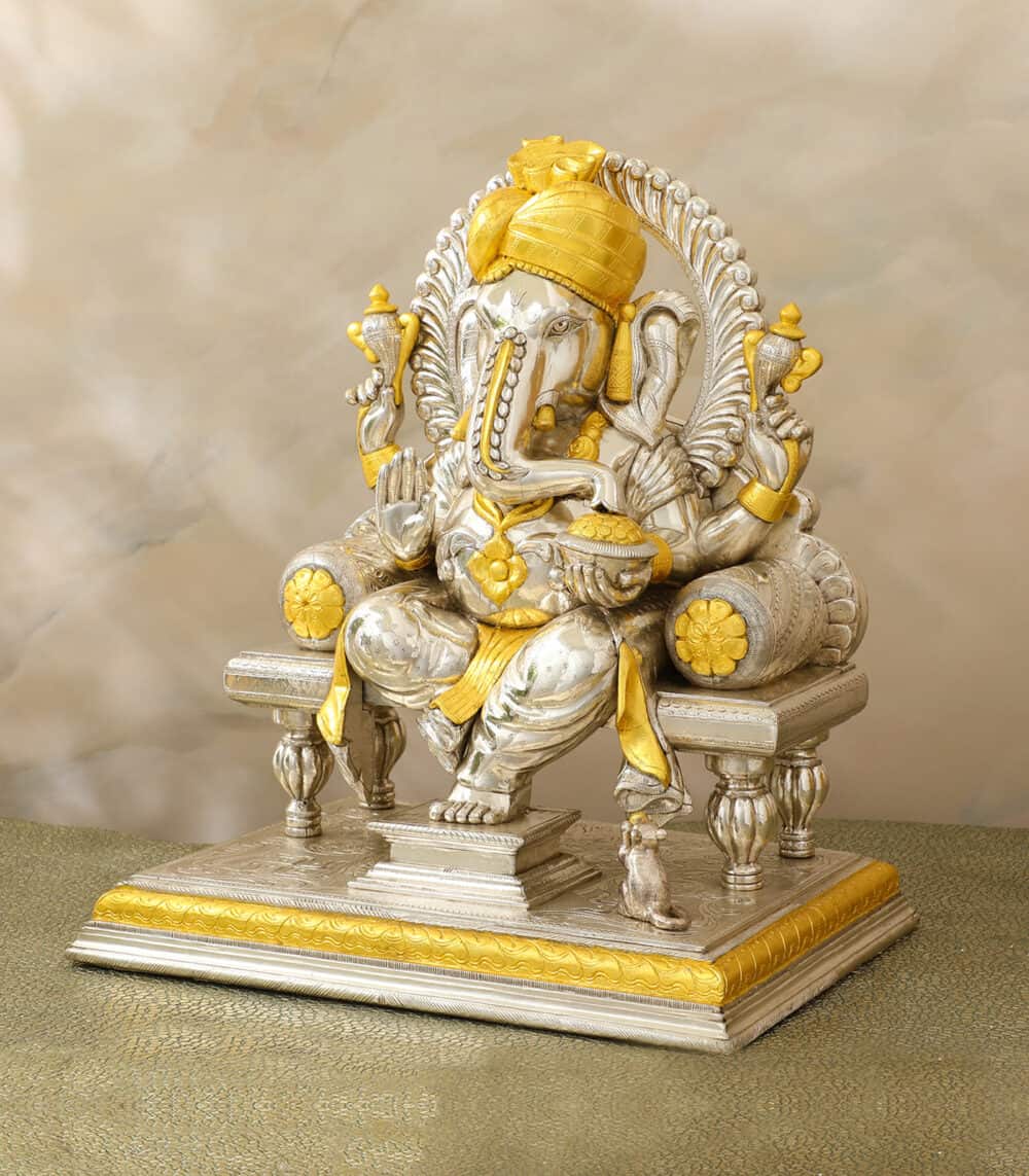 Silver Pagri Ganesha with Pure Gold Leaf