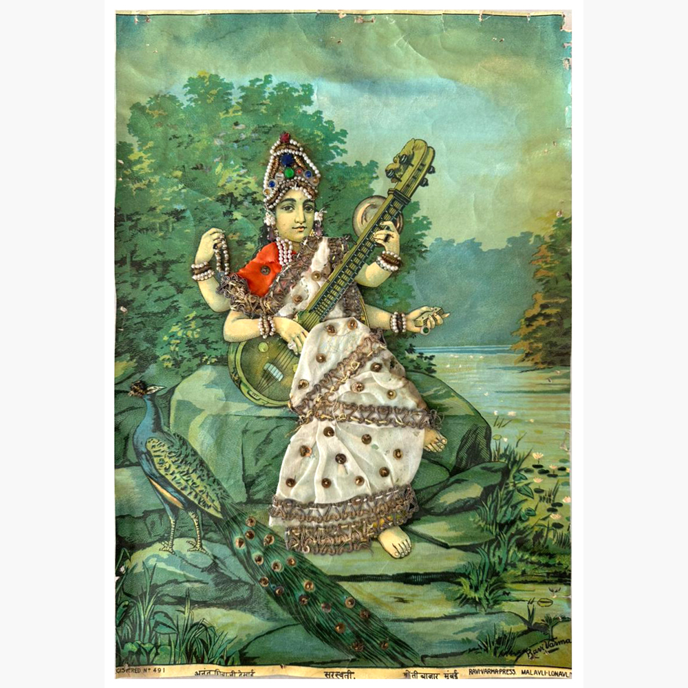 Elegant Saraswati 9 Oleograph – Goddess of Wisdom Art