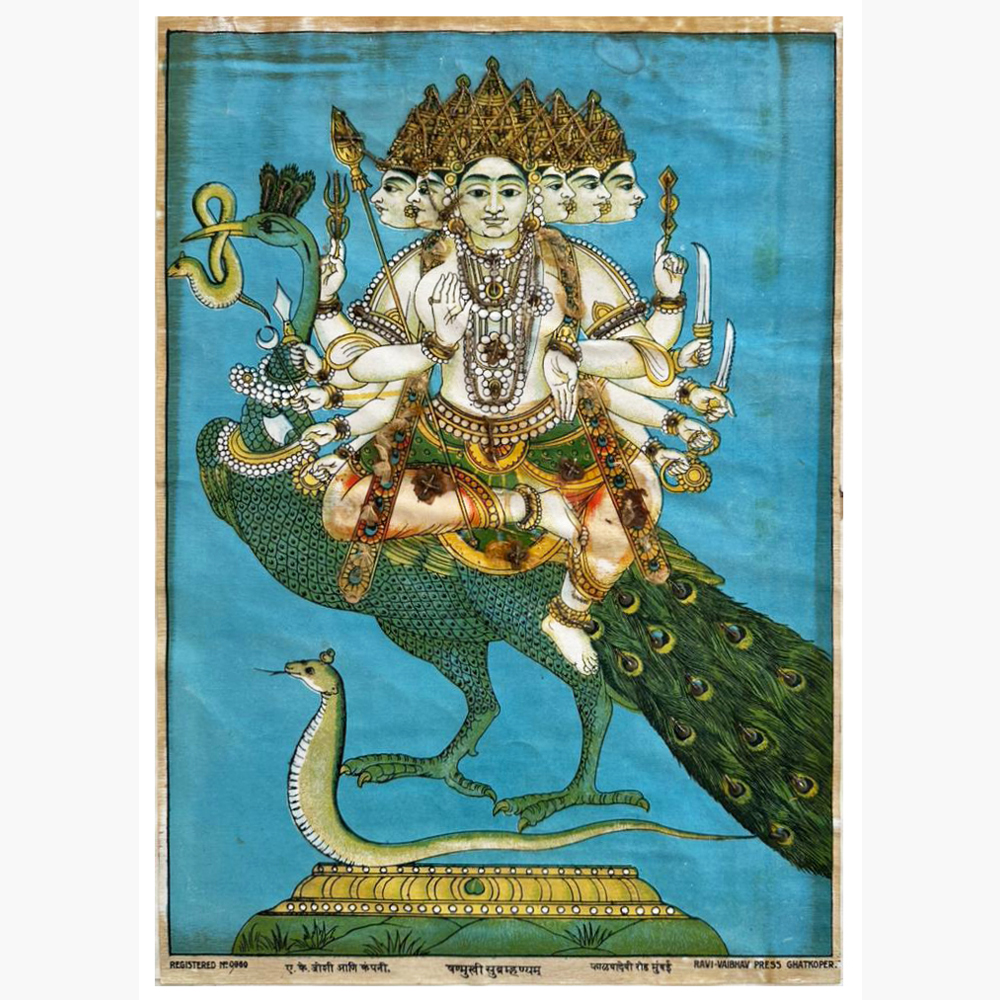 Divine Shanmukha Subrahmanya Oleograph - Kartikeya Art