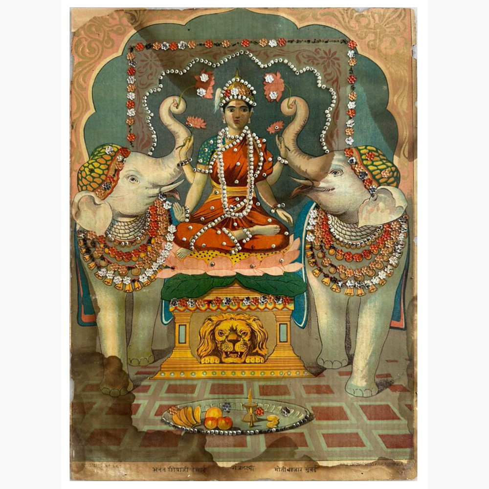 Auspicious Gaj Laxmi Oleograph – Prosperity Goddess Art