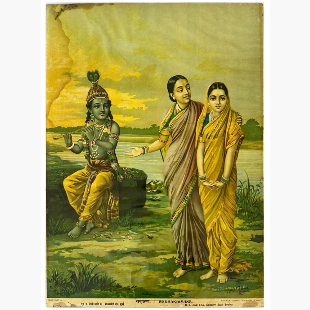 Silver God Idols | Raja Ravi Varma Paintings Enchanting Radha Krishna Mythological Print
