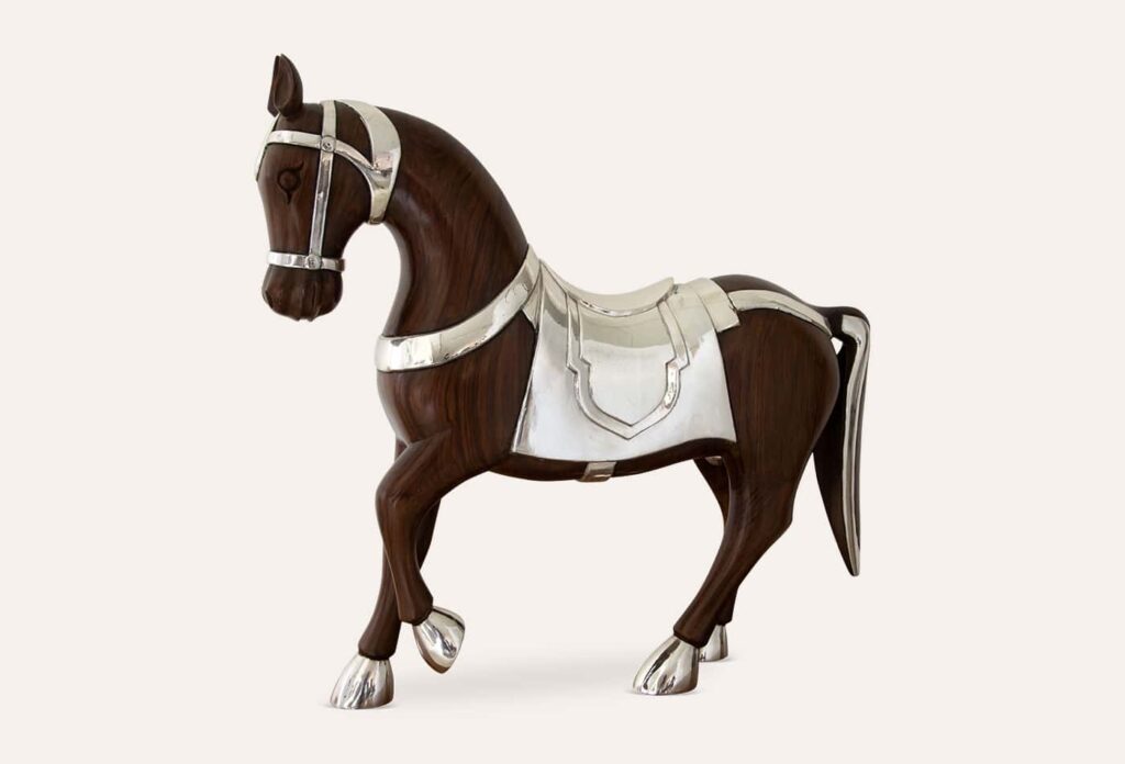 Silver home decor featuring a stunning Silver Trotting Horse, ideal for adding elegance to your living space.