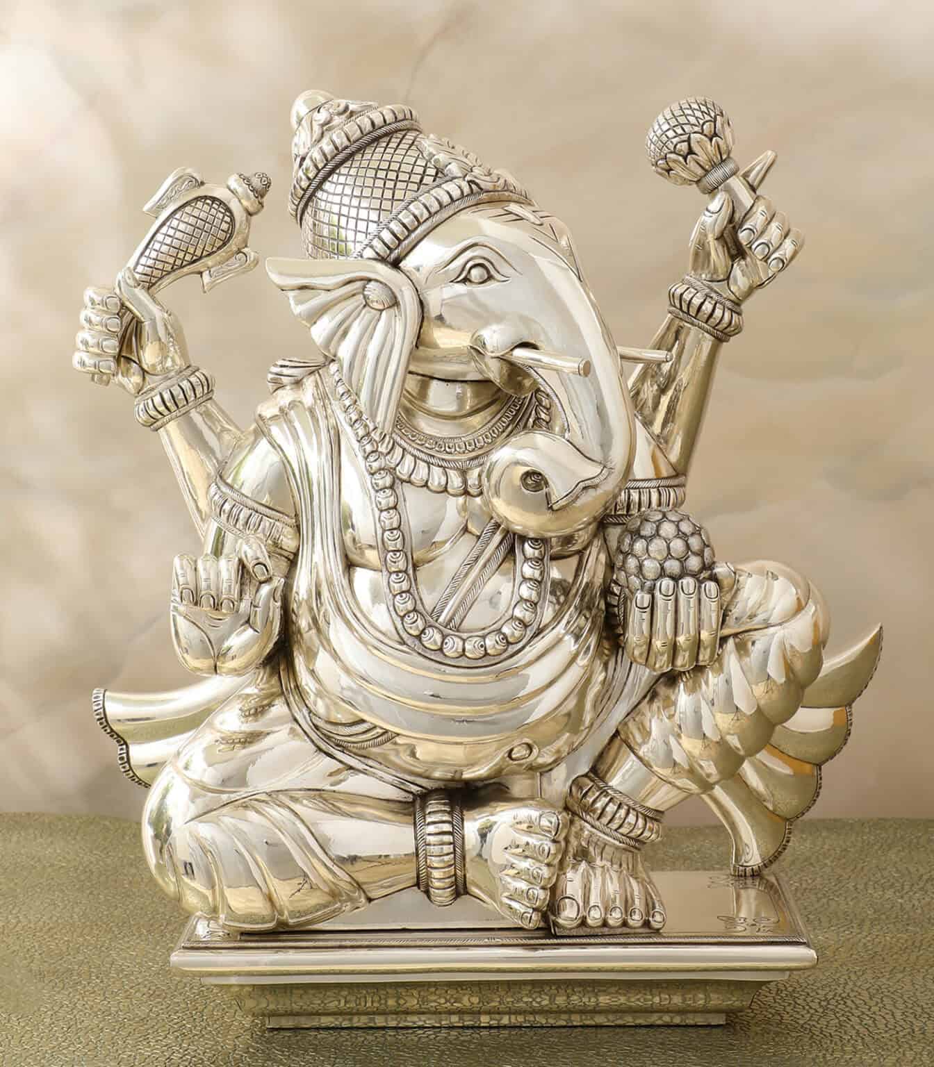 Perfect Silver God Idol of Ganesha with intricate detailing and design.