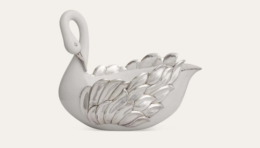 Trends in silver showpieces: Unique Silver Duck sculpture.