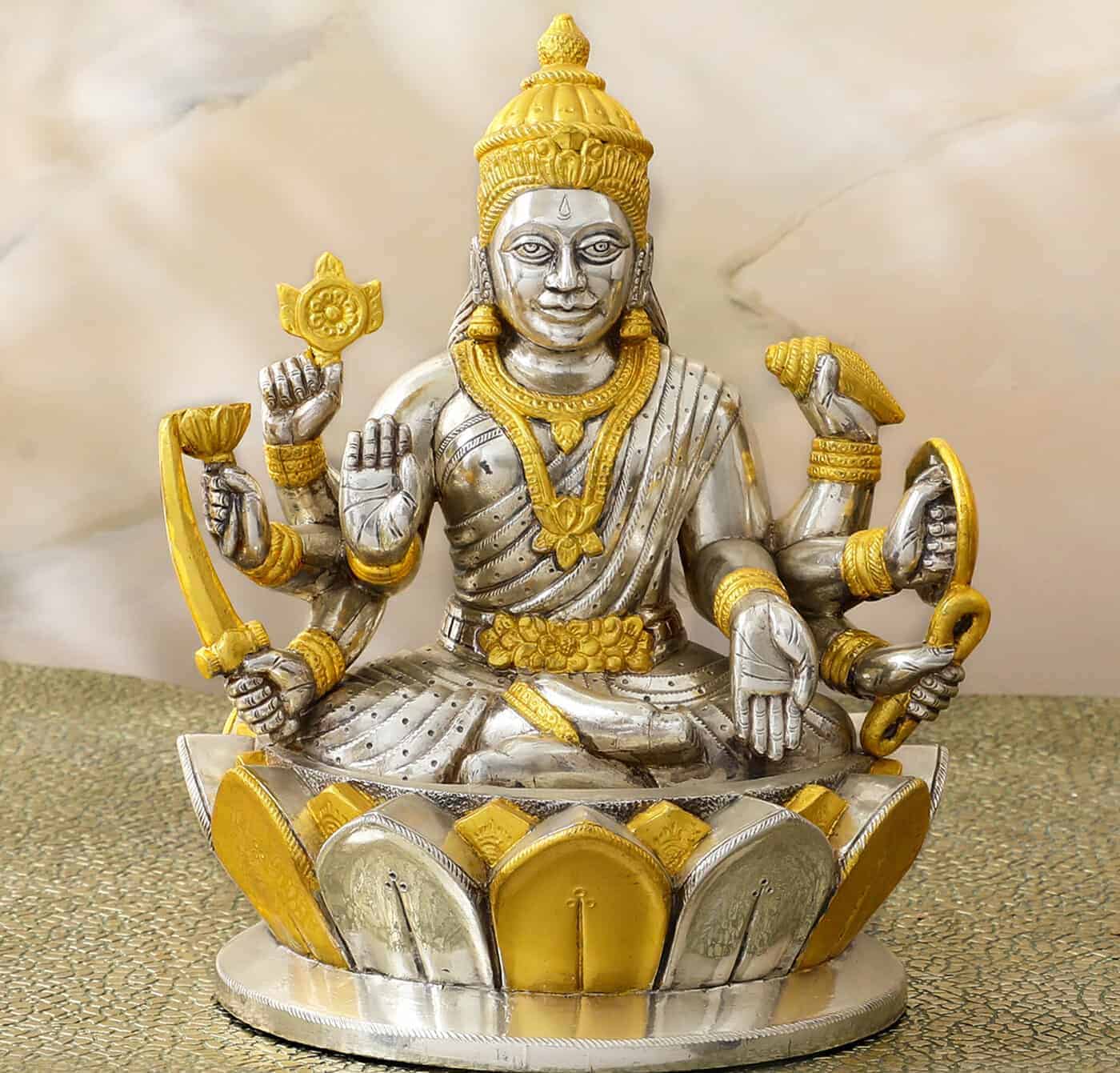 Graceful Silver Laxmi with Gold Leaf – Authentic Silver God Idols