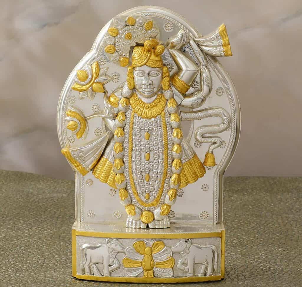 Majestic Silver Tirupati Balaji with Gold leaf Idol – Authentic Silver God Idols