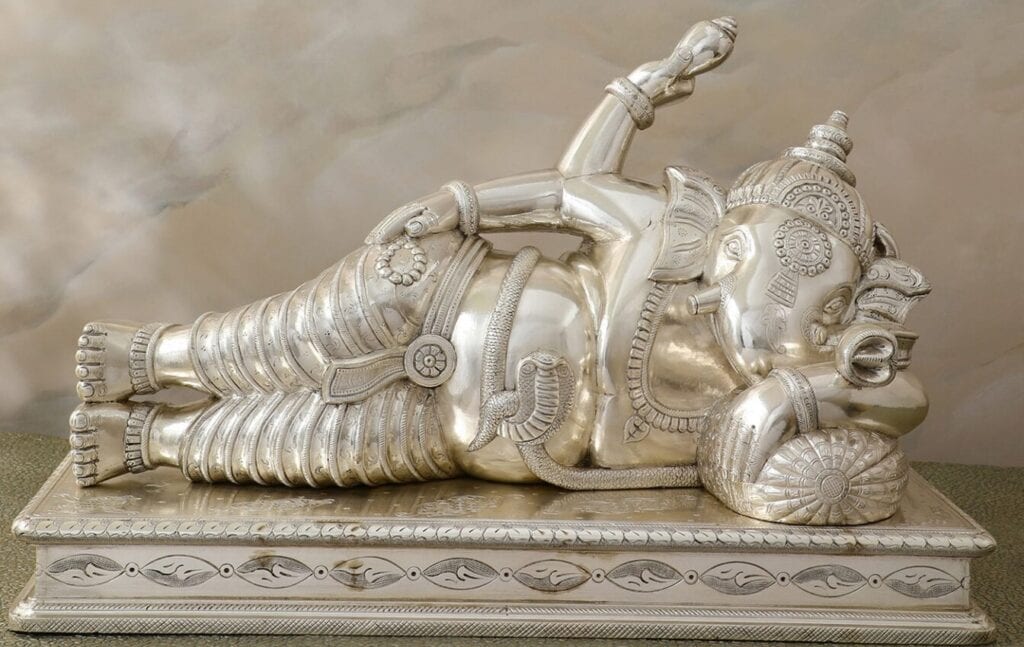 Serene Silver Amara Ganesha (Sleeping Ganesha) – Authentic Silver God Idols