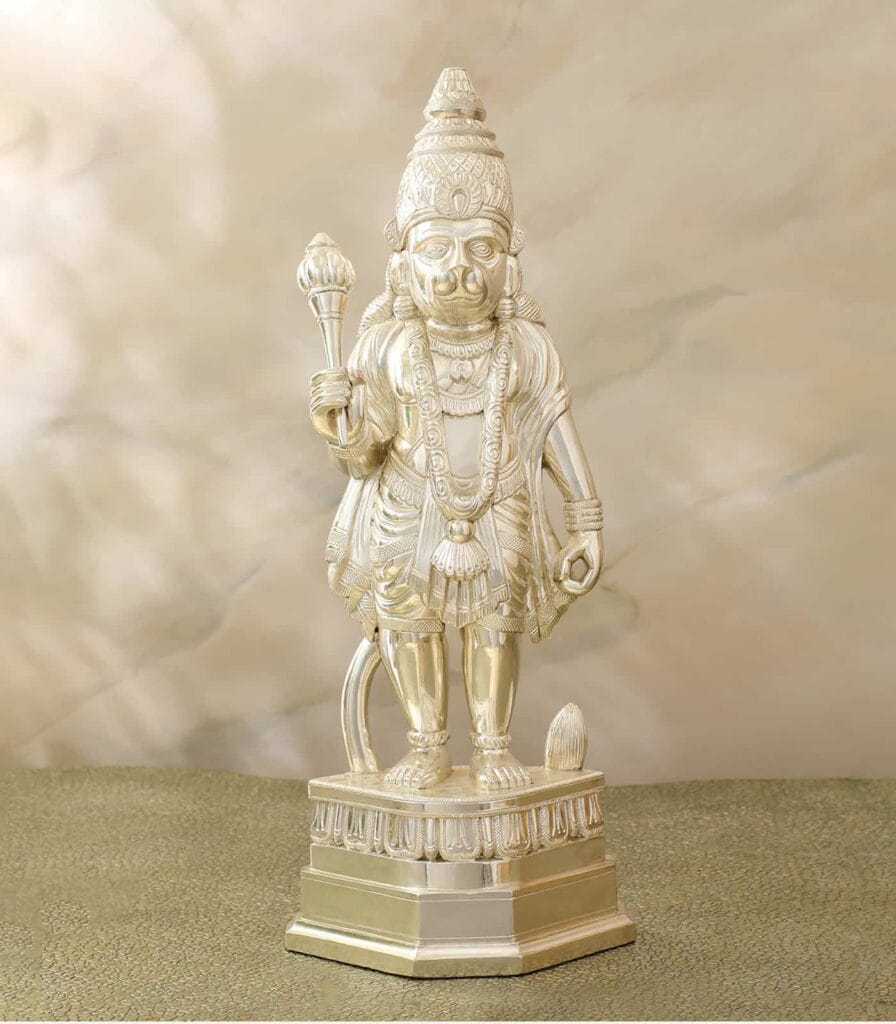 Majestic Silver God Idol of Hanumanji representing divine blessings.