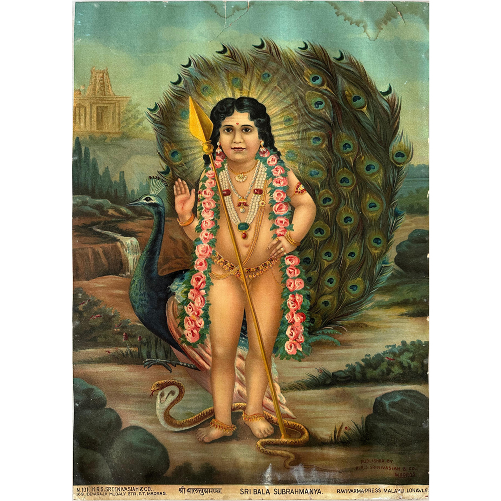 Divine Shri Bala Subramanya 2 Oleograph by Raja Ravi Varma