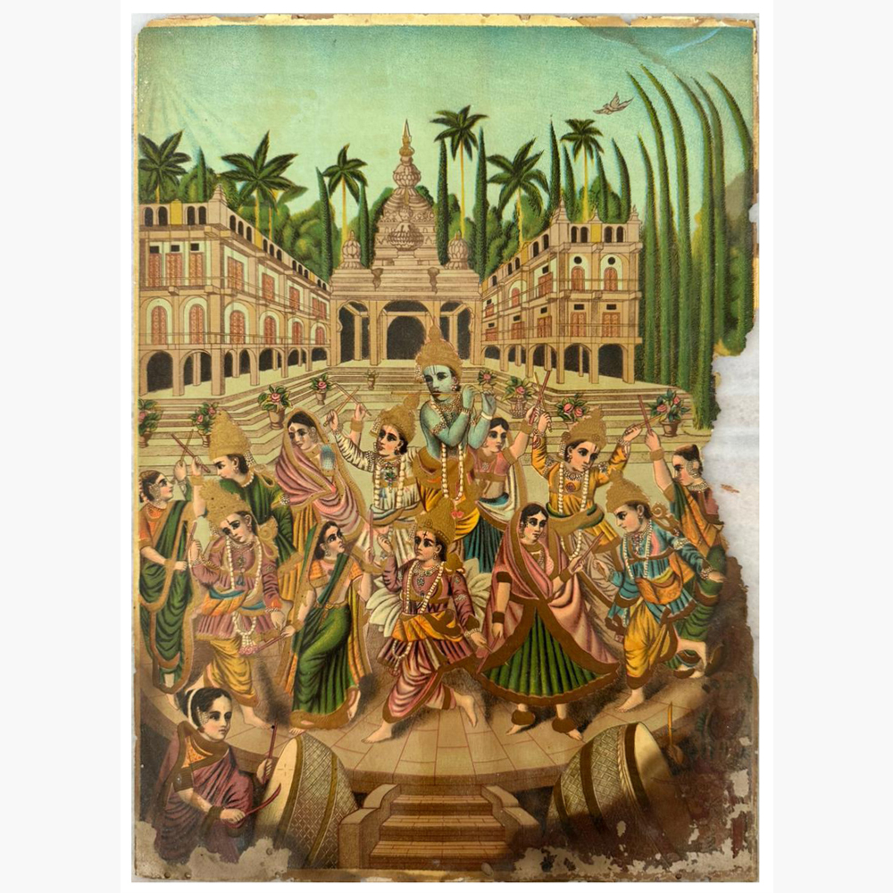 Divine Raas Mandal Oleograph by Raja Ravi Varma