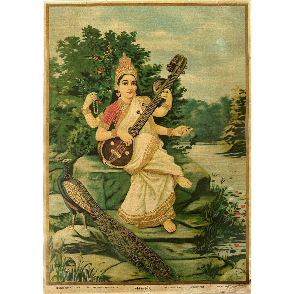 Sacred Saraswati 1 Goddess Oleograph by Raja Ravi Varma