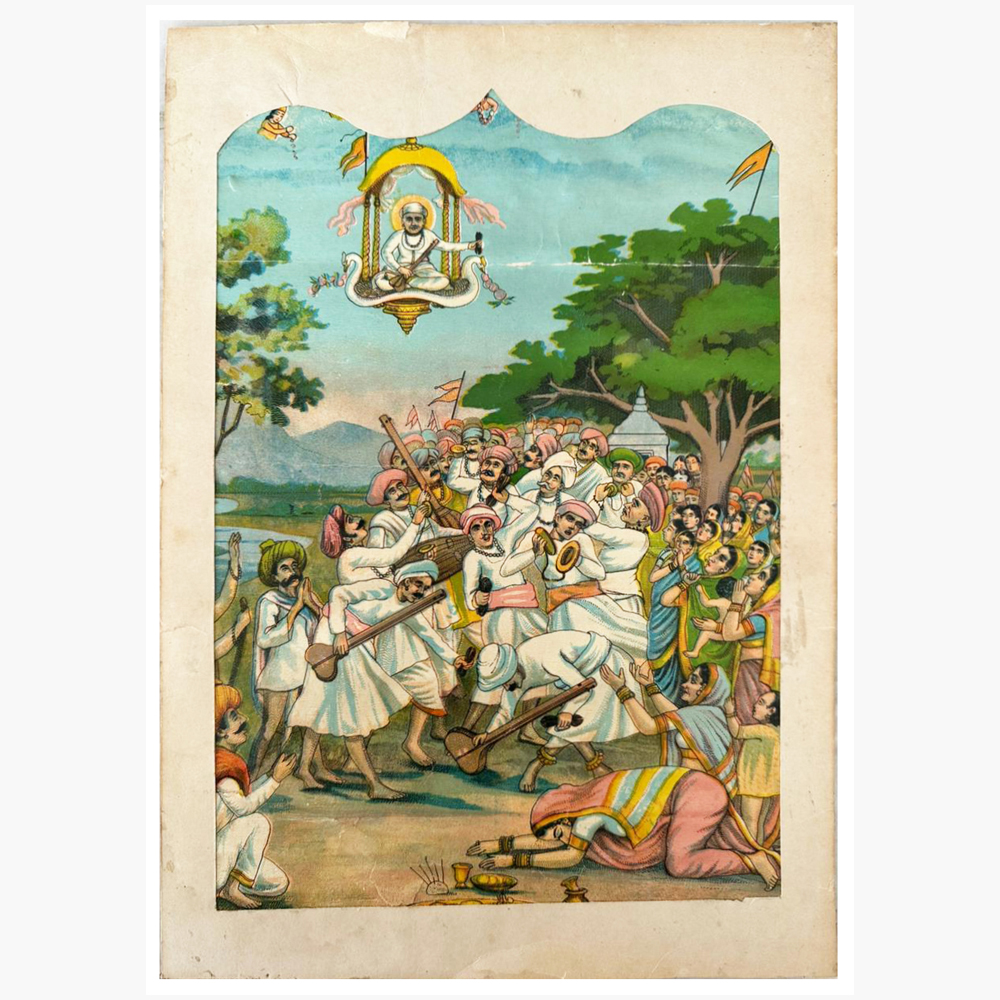 Divine Vaikunth Gaman Oleograph by Raja Ravi Varma