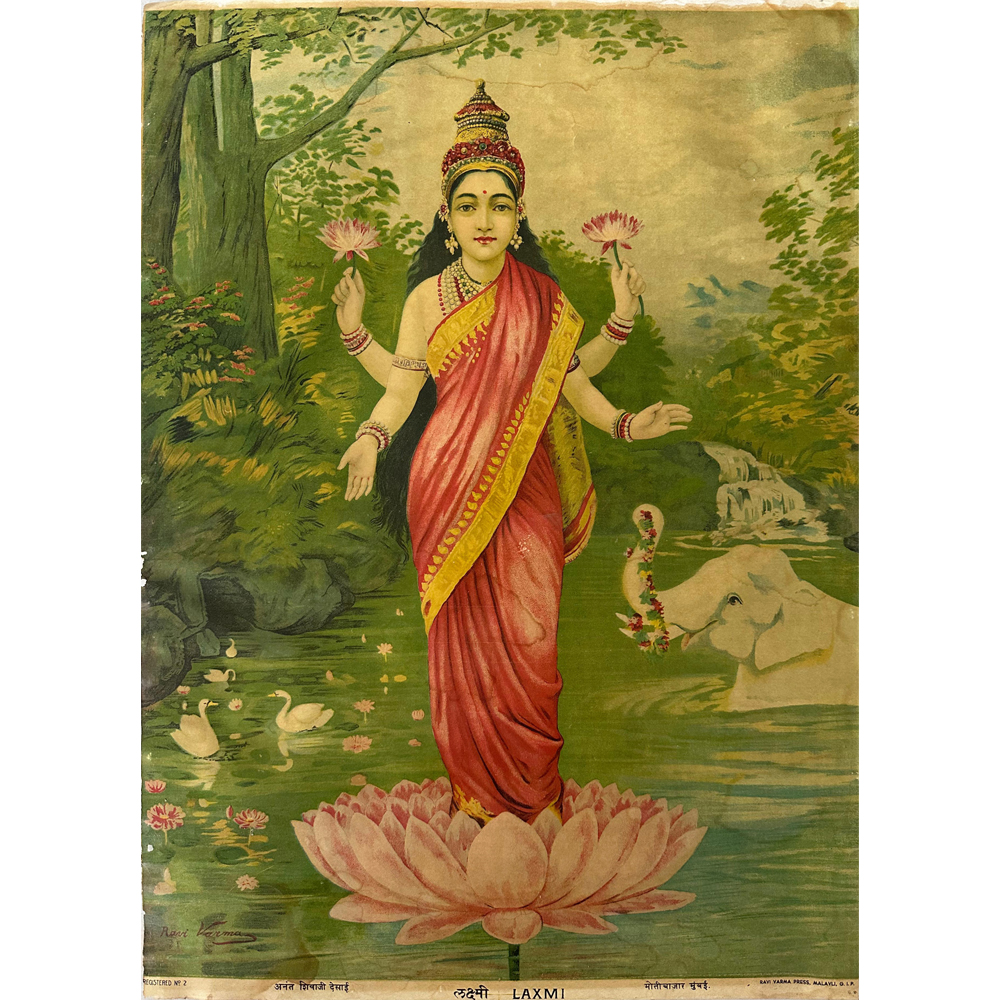 Elegant Laxmi 9 Devotional Artwork in Ravi Varma Style