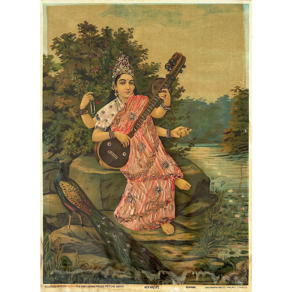 Graceful Saraswati 2 Light Pink Embellished Artwork