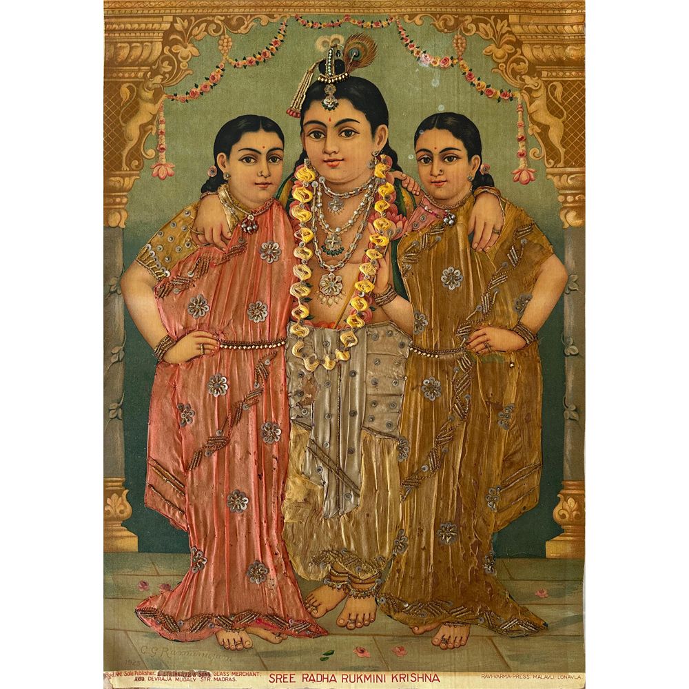 Sacred Radha Rukmini Krishna Embellished Artwork