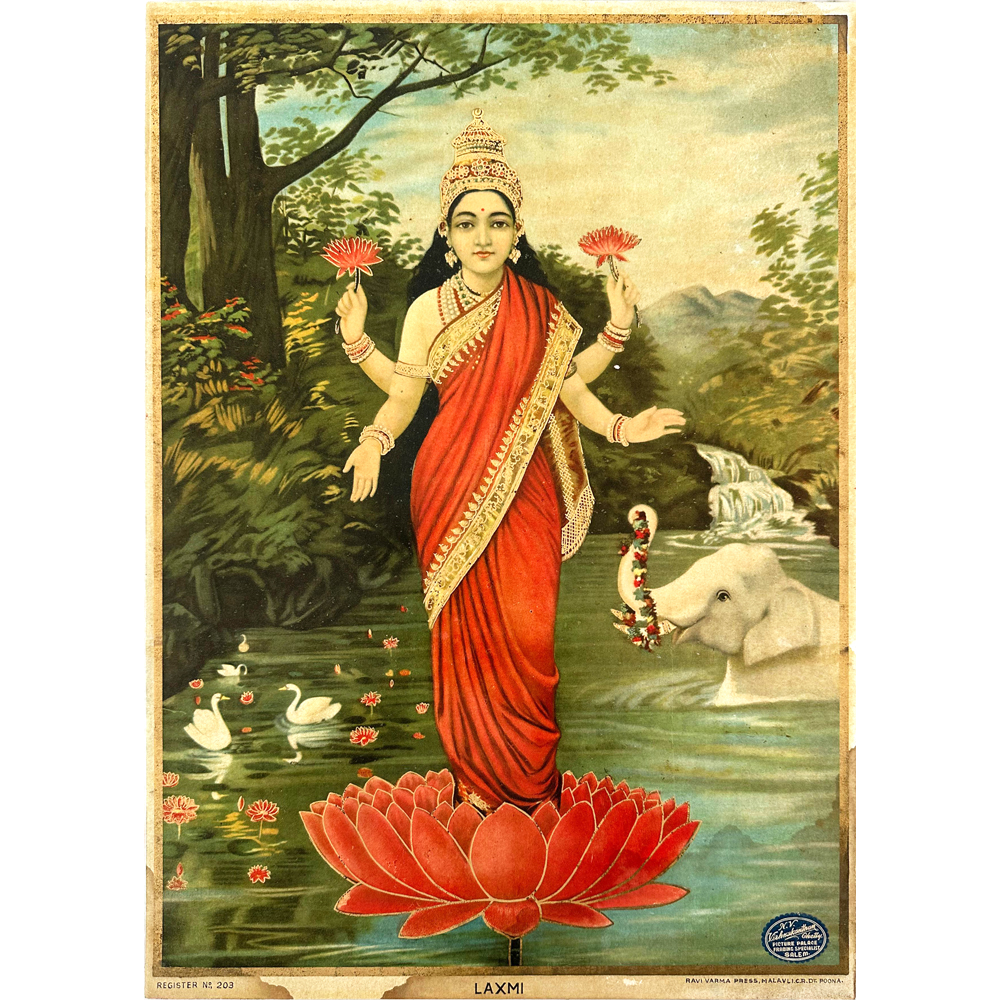 Sacred Laxmi 1 Goddess Oleograph by Raja Ravi Varma