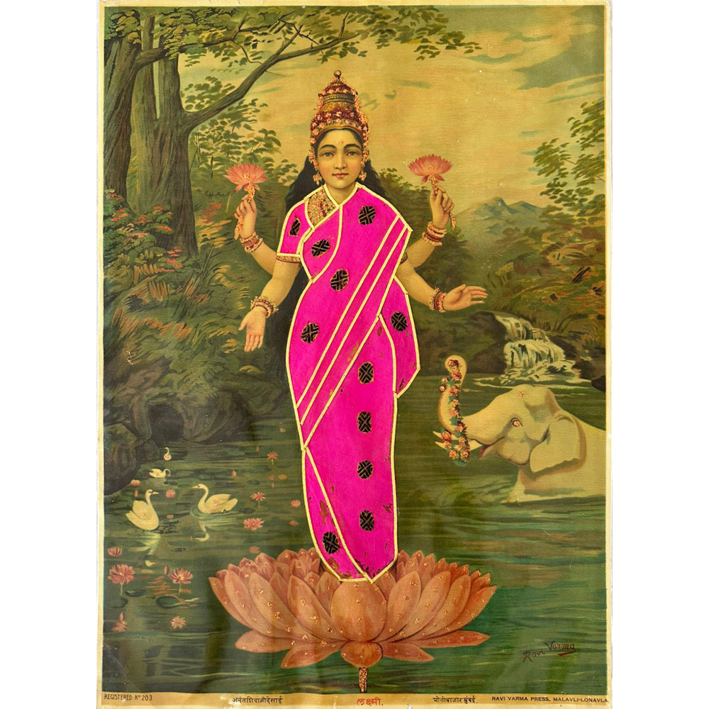 Beautiful Laxmi 3 Devotional Art by Raja Ravi Varma