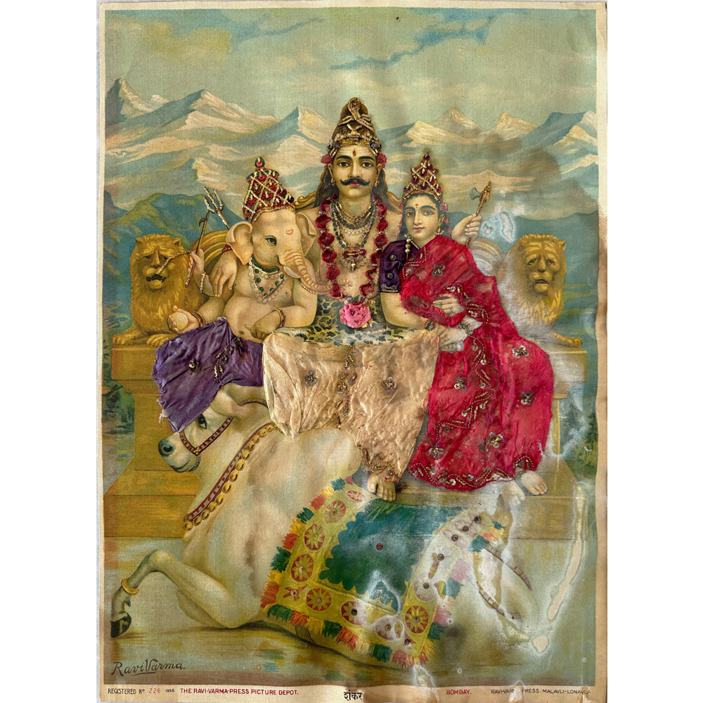 Powerful Shankar 2 Mythological Oleograph Ravi Varma