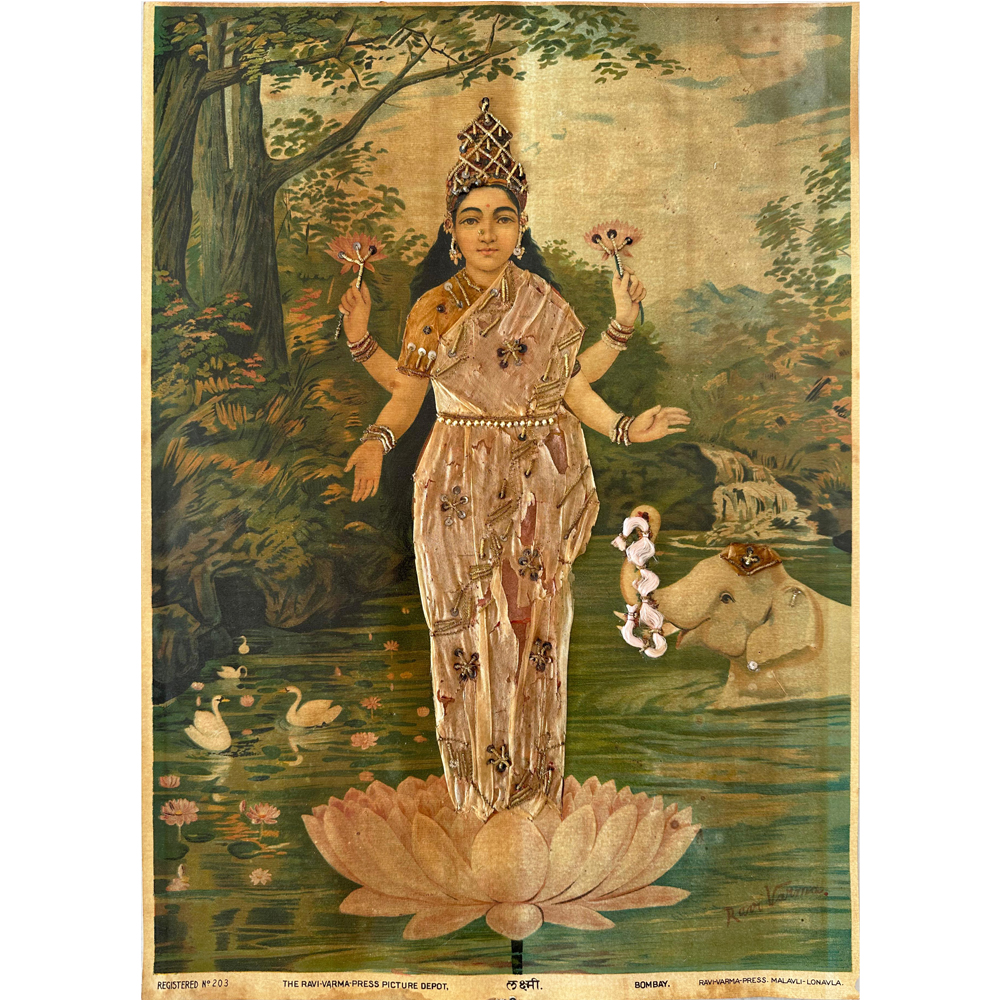 Beautiful Laxmi 6 Mythological Oleograph Ravi Varma
