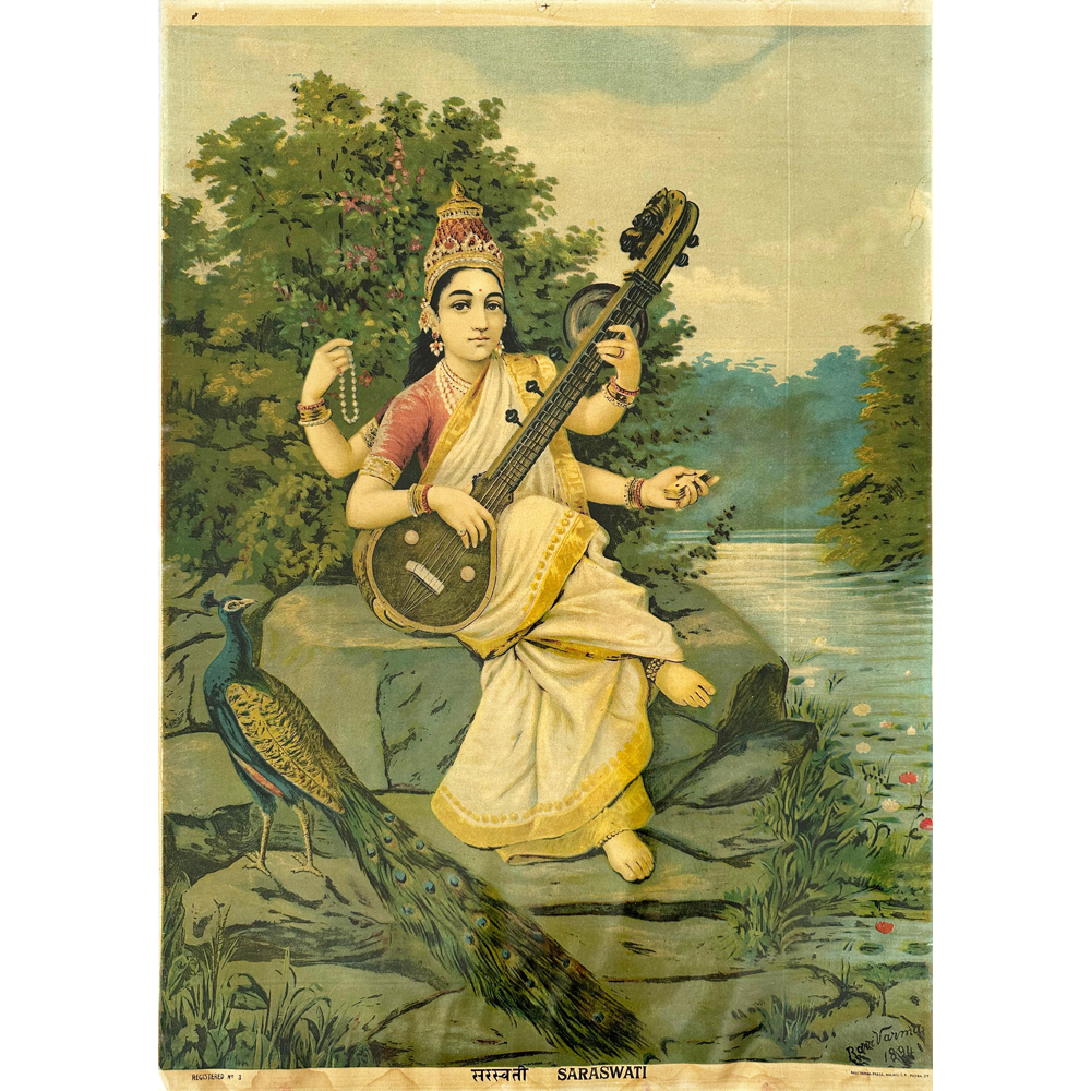 Graceful Saraswati 5 Oleograph – Ravi Varma Legacy Art