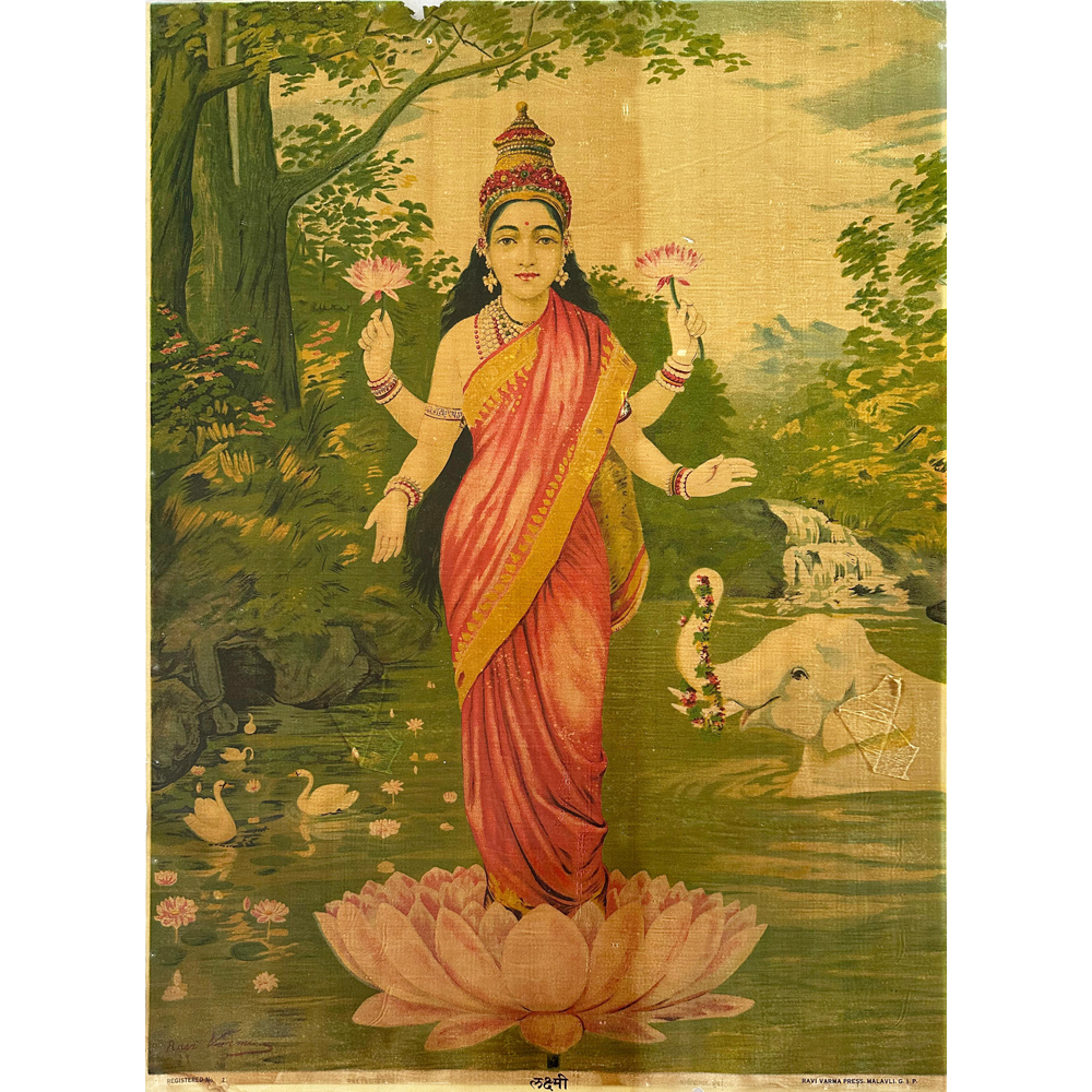 Radiant Laxmi 10 Oleograph – Red Saree Goddess Art