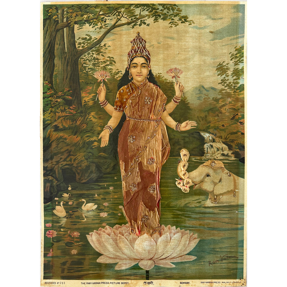 Beautiful Laxmi 5 Devotional Oleograph Ravi Varma