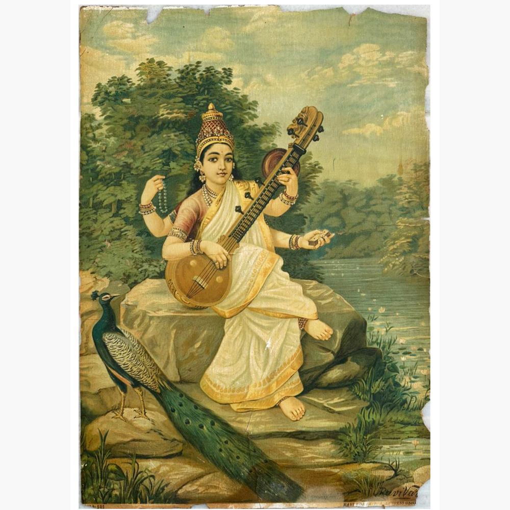 Graceful Saraswati 7 Oleograph – Goddess of Knowledge