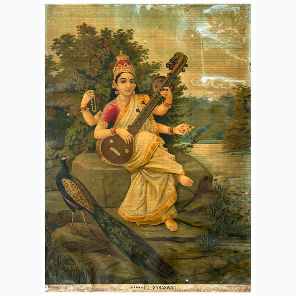 Graceful Saraswati 14 Oleograph – Divine Wisdom Art