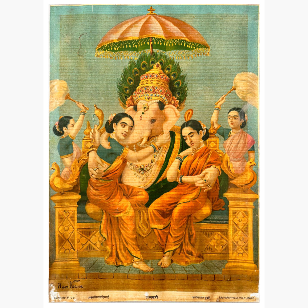 Divine Ganpati 1 Devotional Artwork – Ravi Varma Style